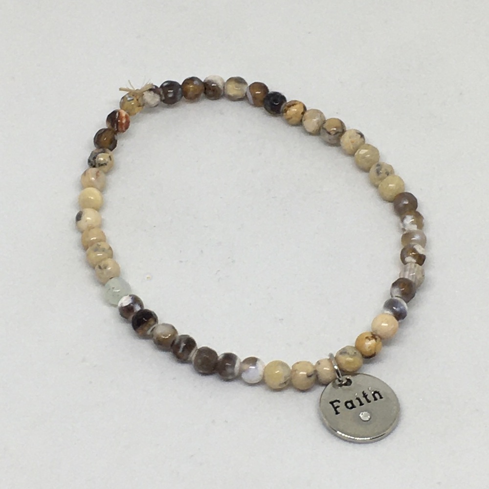 Multicolored Bead Bracelet With Faith Charm